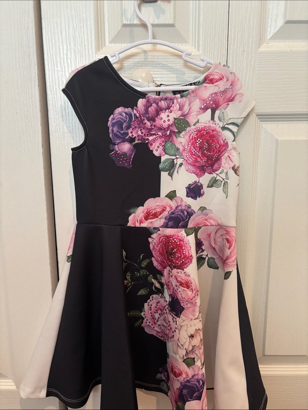 Hanana Banana girl dress fWhite & Pink Floral Fit-and-Flare Dress